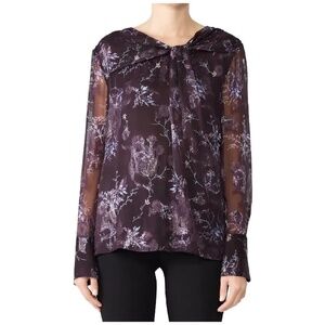 Grey by Jason WU Winter Floral Knot Blouse Silk Embroidery Purple Silver 2 / XS